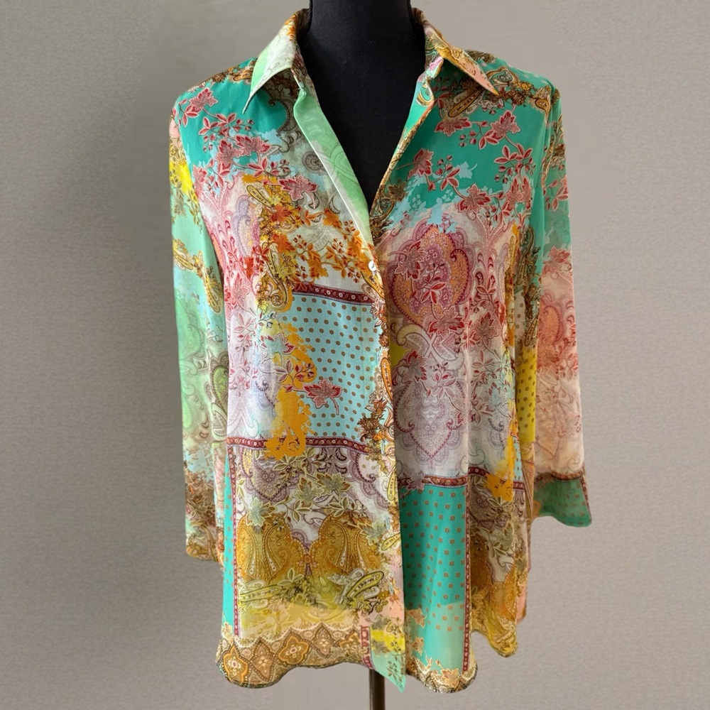 Zara Green and Pink Paisley Blouse